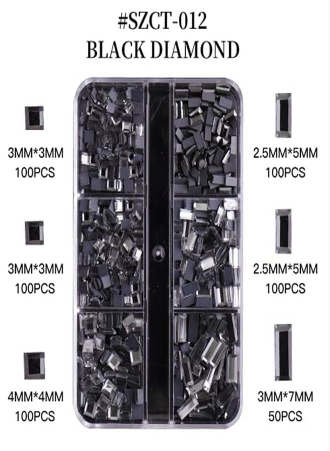 JERCLITY 450pcs Black Diamond Color Square Rectangle Flatback Nail Rhinestones for Crafts 4 Mixed Sizes Square Glass Gems Crystals Jewels for Nail Art With Picking Rhinestones Pen (Width:3.0mm-7.0mm) - Image 2
